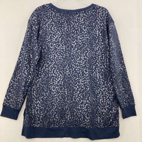 New Jane and Delancey Medium Navy Metallic Leopard Print Stretch Sweatshirt - Picture 9 of 10